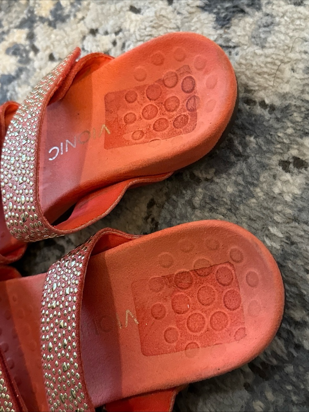 Vionic Samoa Sandals Orange Pink Gold stud Studded shoes slides two strap size 7 - Picture 3 of 6